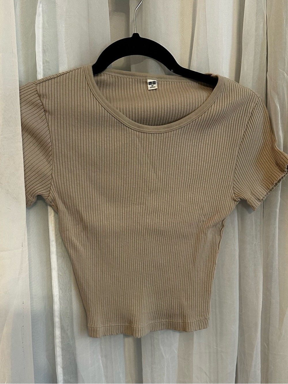 Uniqlo Ribbed Short Sleeve Tee - Taupe Cropped